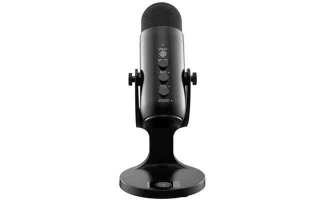 JMARY MC-PW8 Condenser Microphone USB Desktop Mic with Real-time Monitoring - Black